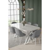 Canisa Arvon Serisi MDF 90x168 cm Sabit Beyaz Mutfak Masa Takımı, 6 Gri Sandalye