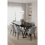 Canisa Arvon Serisi MDF 90x168 cm Sabit Siyah Mermer Desen Mutfak Masa Takımı, 6 Gri Sandalye