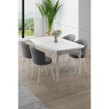 Canisa Asfel Serisi MDF 77x130 cm Beyaz Yandan Açılabilir Mutfak Masa Takımı, 4 Gri Sandalye