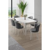 Canisa Asfel Serisi MDF 77x130 cm Beyaz Yandan Açılabilir Mutfak Masası Takımı, 6 Gri Sandalye