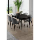 Canisa Asfel Serisi MDF 77x130 cm Siyah Mermer Desen Yandan Açılabilir Mutfak Masa Takımı, 4 Gri Sandalye