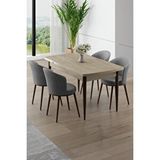 Canisa Asfel Serisi Mdf 77x130 Traverten Yandan Açılabilir Mutfak Masası Takımı 4 Gri Sandalye Bej