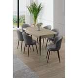 Canisa Asfel Serisi Mdf 77X130 Traverten Yandan Açılabilir Mutfak Masası Takımı 6 Sandalye - Gri