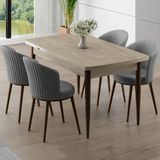 Canisa Asfel Serisi Mdf 78X128 Traverten Yandan Açılabilir Mutfak Masa Takımı 4 Gri Sandalye - 77x130