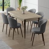 Canisa Asfel Serisi Mdf 78X128 Traverten Yandan Açılabilir Mutfak Masası Takımı 6 Sandalye - Gri - 77x130