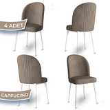 Canisa Aste Serisi 4 Adet Cappucino 1. Sınıf Babyface Kumaş Metal Beyaz İskeletli Yemek Odası Sandalyesi