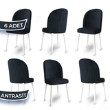 Canisa Aste Serisi 6 Adet Antrasit 1. Sınıf Babyface Kumaş Metal Beyaz İskeletli Yemek Odası Sandalyesi