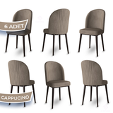 Canisa Aste Serisi 6 Adet Cappucino 1. Sınıf Babyface Kumaş Metal Kahve İskeletli Yemek Odası Sandalyesi