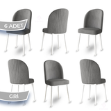 Canisa Aste Serisi 6 Adet Gri 1. Sınıf Babyface Kumaş Metal Beyaz İskeletli Yemek Odası Sandalyesi
