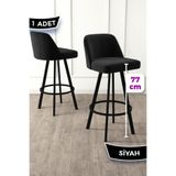 Canisa Atex Serisi 360° Döner Bar Sandalyesi, Siyah, Babyface Kumaş, Metal Ayak, 77 cm
