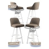 Canisa Atex Serisi 4 Adet Cappuccino Bar Sandalyesi, 360° Döner, Babyface Kumaş, Beyaz Metal Ayak, 77 cm
