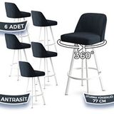 Canisa Atex Serisi 6 Adet Antrasit 1. Sınıf Babyface Kumaş Beyaz Metal Ayaklı Döner Bar Sandalyesi