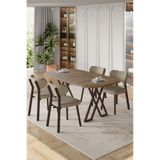 Canisa Axton Serisi Sabit Mdf 90X168 Atlantik Çam Mutfak Masa Takımı 4 Cappucino Sandalye