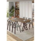 Canisa Axton Serisi Sabit Mdf 90X168 Atlantik Çam Mutfak Masa Takımı 4 Gri Sandalye