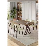 Canisa Axton Serisi Sabit Mdf 90X168 Atlantik Çam Mutfak Masa Takımı 4 Krem Sandalye