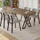 Canisa Axton Serisi Sabit Mdf 90X168 Atlantik Çam Mutfak Masa Takımı 6 Gri Sandalye