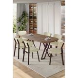 Canisa Axton Serisi Sabit Mdf 90X168 Atlantik Çam Mutfak Masa Takımı 6 Krem Sandalye