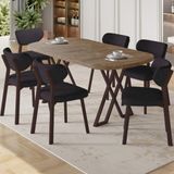 Canisa Axton Serisi Sabit Mdf 90X168 Atlantik Çam Mutfak Masa Takımı 6 Sandalye - Antrasit