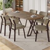 Canisa Axton Serisi Sabit Mdf 90X168 Atlantik Çam Mutfak Masa Takımı 6 Sandalye - Cappuccino