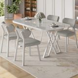 Canisa Axton Serisi Sabit Mdf 90X168 Beyaz Mutfak Masa Takımı 4 Krem Sandalye - Gri