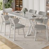 Canisa Axton Serisi Sabit Mdf 90X168 Beyaz Mutfak Masa Takımı 6 Gri Sandalye