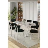 Canisa Axton Serisi Sabit Mdf 90X168 Beyaz Mutfak Masa Takımı 6 Siyah Sandalye