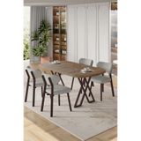 Canisa Axton Serisi Sabit MDF 90x168 cm Atlantik Çam Mutfak Masa Takımı, 4 Gri Sandalye