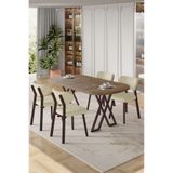 Canisa Axton Serisi Sabit MDF 90x168 cm Atlantik Çam Mutfak Masa Takımı, 4 Krem Sandalye
