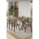 Canisa Axton Serisi Sabit MDF 90x168 cm Atlantik Çam Mutfak Masa Takımı, 6 Cappucino Sandalye