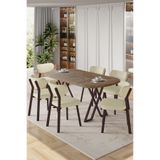 Canisa Axton Serisi Sabit MDF 90x168 cm Atlantik Çam Mutfak Masa Takımı, 6 Krem Sandalye
