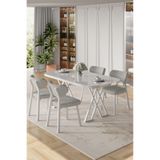 Canisa Axton Serisi Sabit MDF 90x168 cm Beyaz Mutfak Masa Takımı, 4 Gri Sandalye
