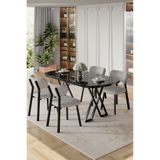 Canisa Axton Serisi Sabit MDF 90x168 cm Siyah Mermer Desen Mutfak Masa Takımı, 4 Gri Sandalye