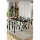 Canisa Axton Serisi Sabit Mdf 90X168 Siyah Mermer Desen Mutfak Masa Takımı 4 Gri Sandalye
