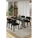 Canisa Axton Serisi Sabit Mdf 90X168 Siyah Mermer Desen Mutfak Masa Takımı 4 Siyah Sandalye