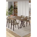 Canisa Axton Serisi Sabit MDF Mutfak Masa Takımı, 90x168 cm, Atlantik Çam Masa, 4 Cappucino Sandalye
