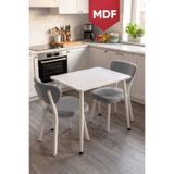 Canisa Belek Serisi Mdf Sabit 60X90 Beyaz Mutfak Masası Takımı 2 Adet Sandalye - Gri