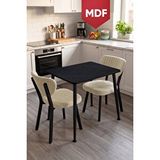 Canisa Belek Serisi Mdf Sabit 60X90 Siyah Mermer Desen Mutfak Masası Takımı 2 Adet Sandalye - Krem