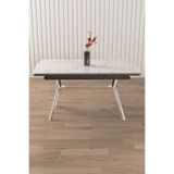Canisa Beyaz Mermer Desen 89x150 cm Açılabilir Yemek Masası, Krom Ayak