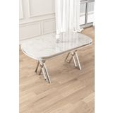 Canisa Beyaz Mermer Desen 90x168 Sabit Lak Panel Masa Krom Ayak
