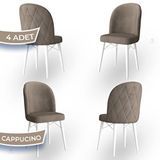 Canisa Bika Serisi 4 Adet 1. Sınıf Babyface Kumaş Beyaz Gürgen Ayaklı Cappucino Yemek Odası Sandalyesi