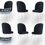 Canisa Bika Serisi 6 Adet 1. Sınıf Babyface Kumaş Beyaz Gürgen Ayaklı Antrasit Yemek Odası Sandalyesi