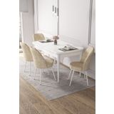 Canisa Concept 70x114 cm Açılabilir 4 Krem Sandalye Beyaz Yemek Masası Takımı