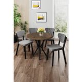 Canisa Concept Agnes Serisi 90X90 Yuvarlak Barok Ahşap Desen Masa Takımı Ve 4 Gri Sandalye