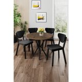 Canisa Concept Agnes Serisi 90X90 Yuvarlak Barok Ahşap Desen Masa Takımı Ve 4 Siyah Sandalye