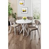Canisa Concept Agnes Serisi 90X90 Yuvarlak Beyaz Masa Takımı Ve 4 Cappucino Sandalye