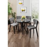Canisa Concept Agnes Serisi 90X90 Yuvarlak Siyah Mermer Desen Masa Takımı Ve 4 Gri Sandalye