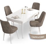 Canisa Concept Ahu Serisi 80x132 cm Açılabilir Beyaz Masa 4 Sandalye Cappucino Mutfak Masa Takımı