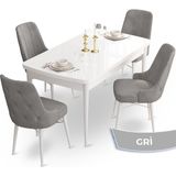 Canisa Concept Ahu Serisi 80x132 cm Açılabilir Beyaz Masa 4 Sandalye Gri Mutfak Masa Takımı