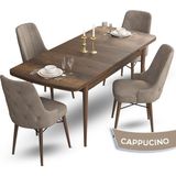 Canisa Concept Ahu Serisi 80x132 cm Açılabilir Masa Barok Ahşap Desen 4 Sandalye Cappuccino Mutfak Masa Takımı