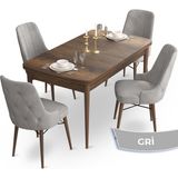 Canisa Concept Ahu Serisi 80x132 cm Açılabilir Masa Barok Ahşap Desen 4 Sandalye Gri Mutfak Masa Takımı
